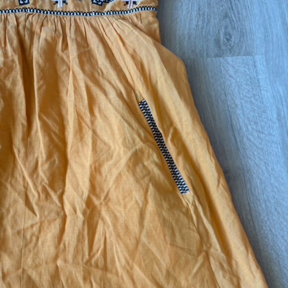 Anthropologie Teofila Embroidered Swing Dress Beaded Smocked Yellow Small - Picture 6 of 13
